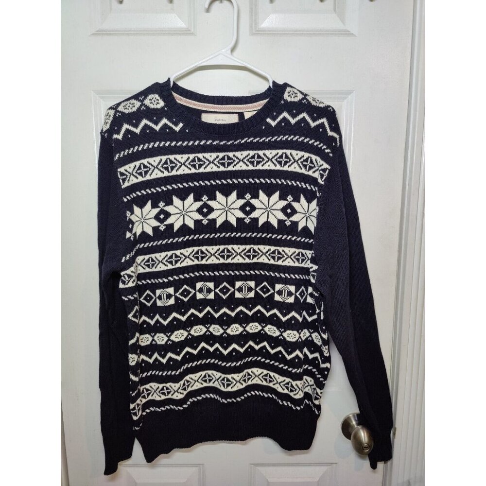 Weatherproof Vintage Black Ivory Snowflake Winter 100% Cotton Men's Sweater M Nw